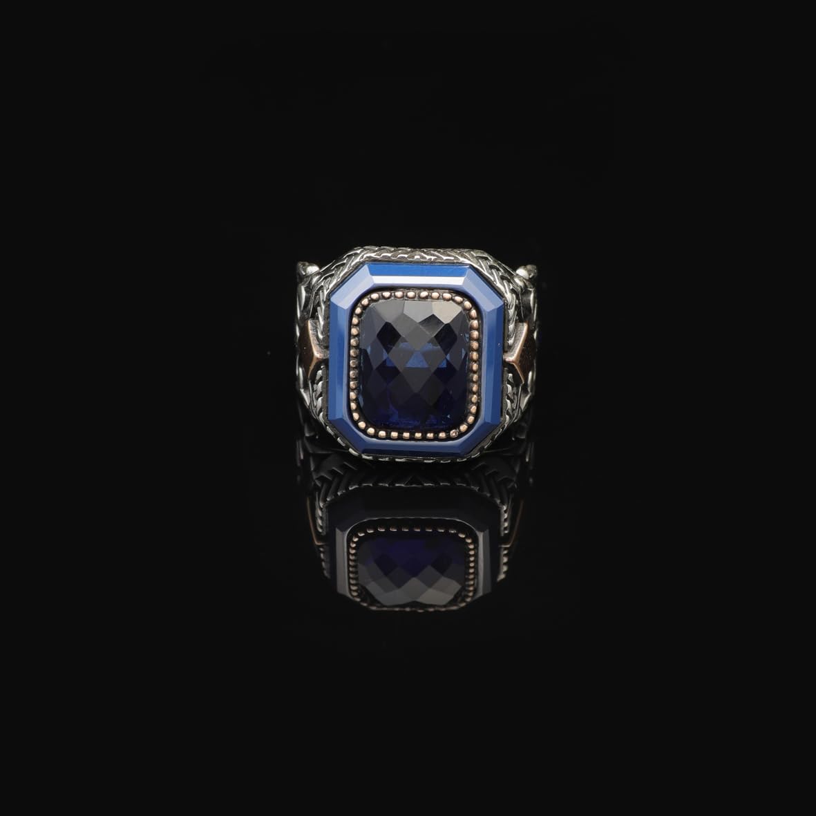 Handmade Vintage Blue Sapphire Ring - Polished 925 Sterling Silver Men's Gemstone Ring