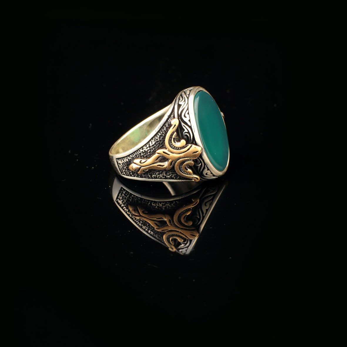 Jade Ring Gemstone Ring Ottoman Statement Ring Vintage Ring Sterling Silver Ring Pinky Ring Silver Signet Ring Gift for Him Handmade