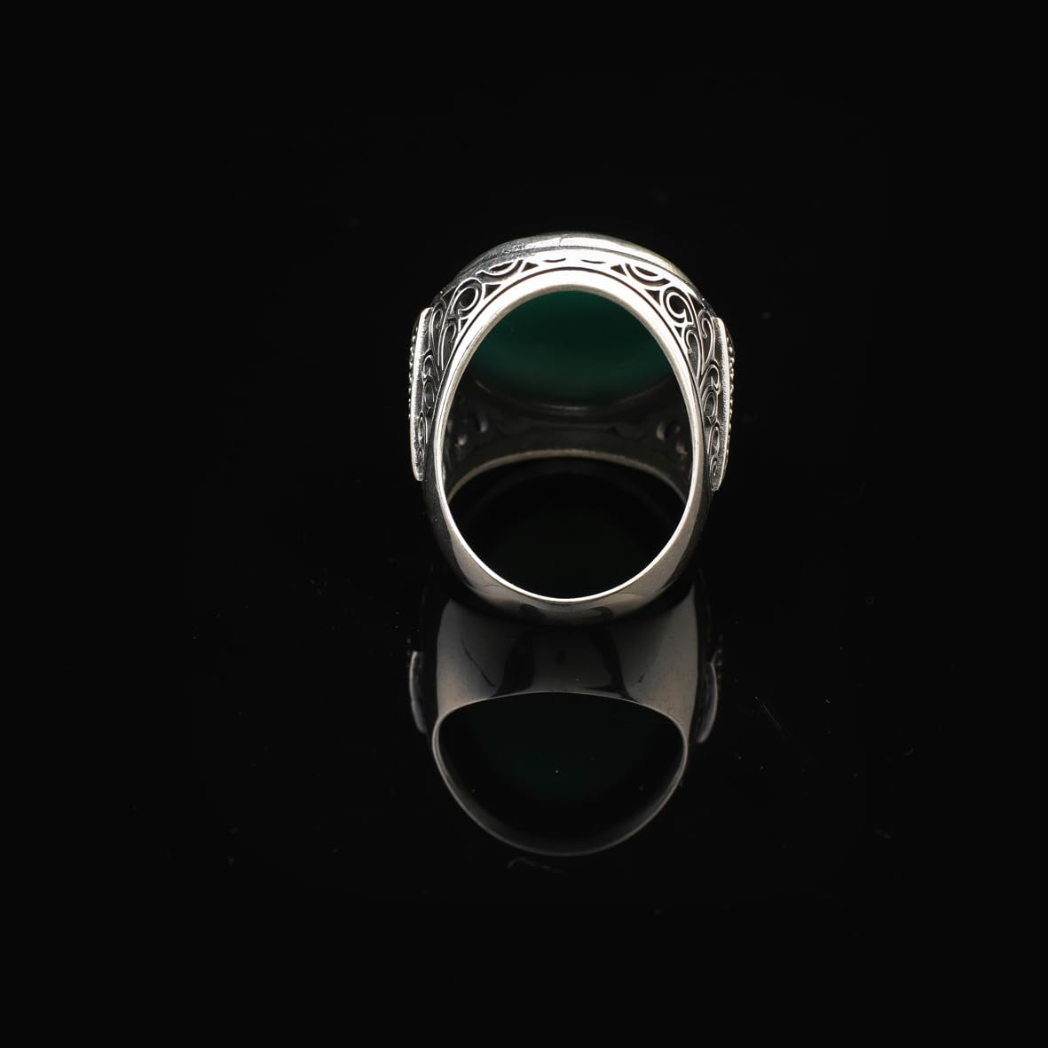 Jade Ring for Men – Chunky Sterling Silver Ring with Micro Sapphire Stone
