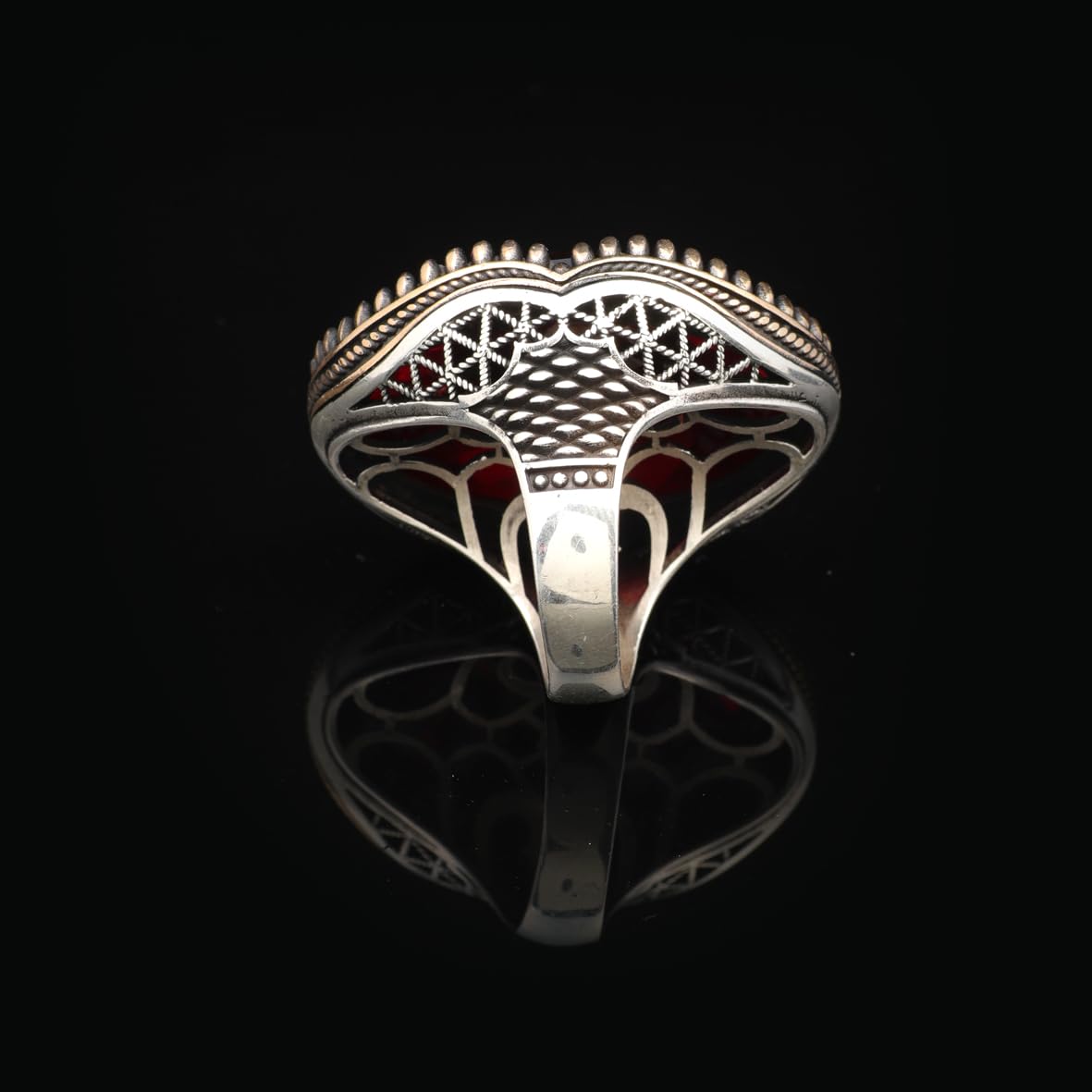 Men's 925 Sterling Silver Garnet Ring - Large Oval Vintage Stone