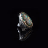 Vintage Ottoman Turquoise Ring in Chunky Sterling Silver – Men's Handmade Engagement Ring with Custom Engraving — image 4