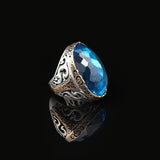 Aquamarine Ring - Oval Stone Large Gemstone Ring for Men Vintage Ottoman Handmade 925 Sterling Silver Rings with Silver Polishing Cloth Gift — image 5