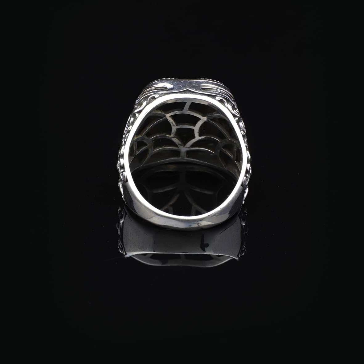 Handmade Vintage Ax Amber Ring with Micro Onyx Stone in 925 Sterling Silver for Men - Unique Gemstone Jewelry - Silver Polishing Cloth Gift