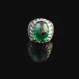 Emerald Ottoman Oval Gemstone Ring – Handmade 925 Sterling Silver Vintage Ring for Men – Custom Engraved Engagement Ring with Gift Silver Polishing Cloth — image 3