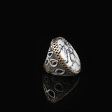 Men's White Turquoise Oval Gemstone Ring - Handmade Ottoman Style Large Sterling Silver Ring with Silver Polishing Cloth Gift — image 4