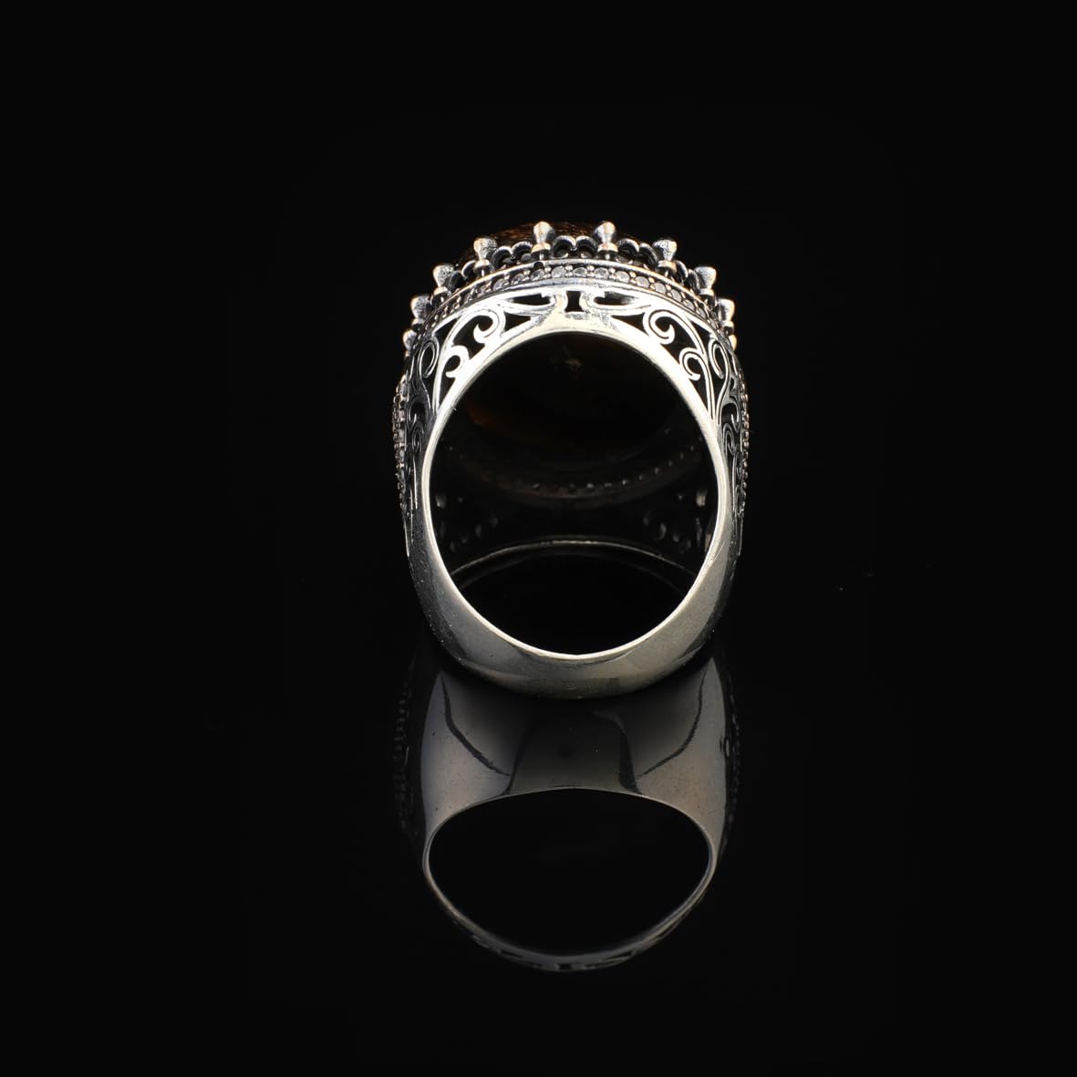 Tiger Eye Ring with Micro Onyx Stone