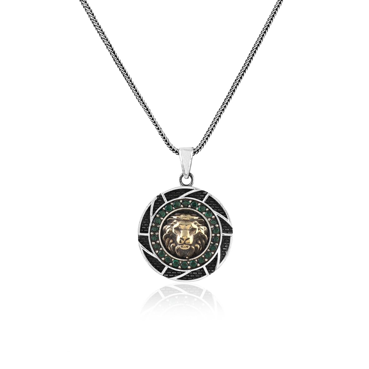 Sterling Silver Lion Necklace with Emerald Pendant