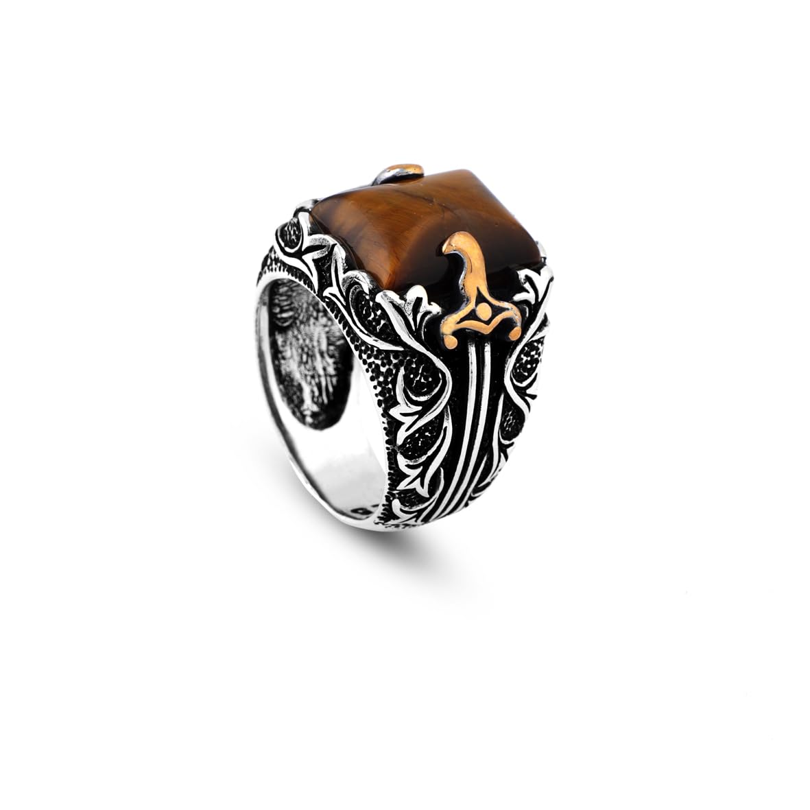 Men’s Tiger Eye Sterling Silver Sword Ring
