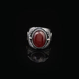 Handmade Carnelian Gemstone Eagle Large Ring for Men Vintage 925 Sterling Silver — image 3