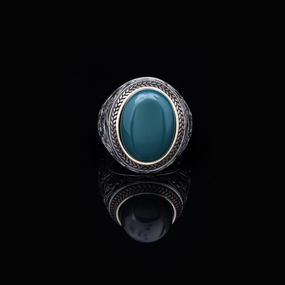 Handmade Jade Men's Ring - 925 Sterling Silver Gemstone Jewelry with Silver Polishing Cloth Gift - Engraving Ring
