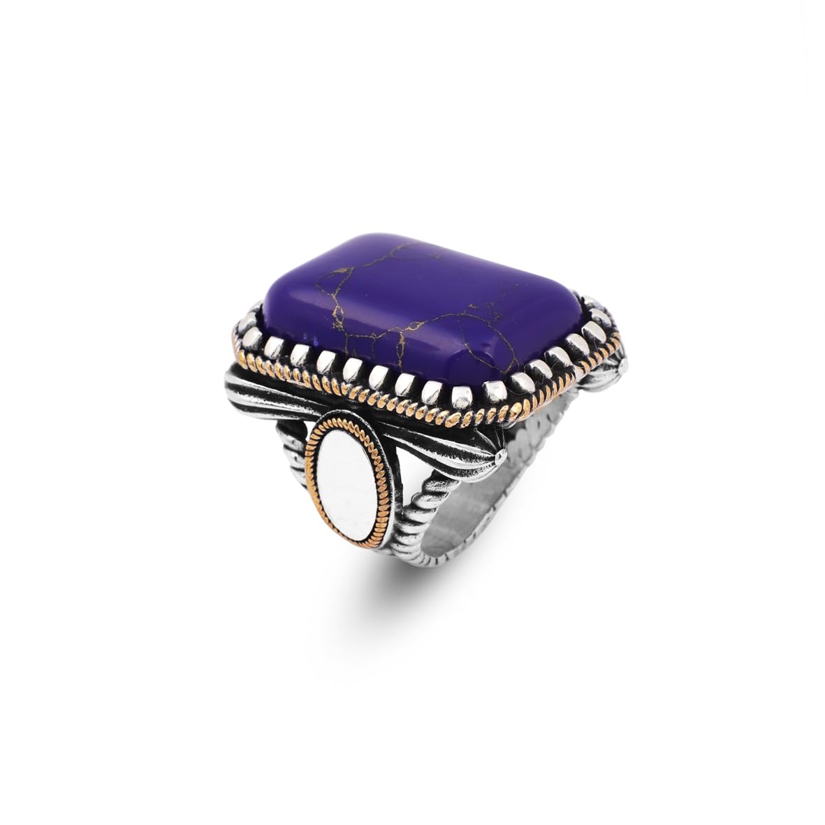 Lapis Lazuli Ring for Men - Handmade Ottoman Style Gemstone Ring with 925 Sterling Silver and Silver Polishing Cloth Gift