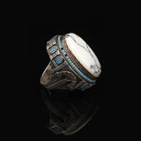 White Turquoise Ring with Micro Turquoise Stone – Large Oval Vintage Men’s Ring in Polished 925 Sterling Silver — image 4