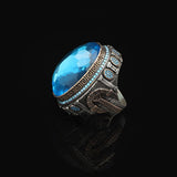 Aquamarine Ring with Micro Turquoise Stone – Large Oval Stone in Polished 925 Sterling Silver — image 5