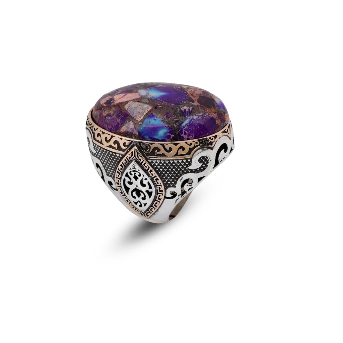 Special Turquoise Stone Ring – Large Oval Stone in Polished 925 Sterling Silver