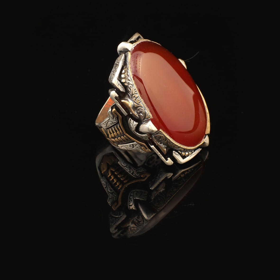 Carnelian Ring Large Statement Chunky Silver Whiskey Barrel Ottoman Vintage 925 Sterling Engagement Promise Gemstone Gift for Husband