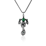 Dragon Necklace with Sword and Emerald Pendant – Sterling Silver Mens Necklace – Gothic Silver Chain Biker Pendant – Handmade Silver Jewelry — image 1