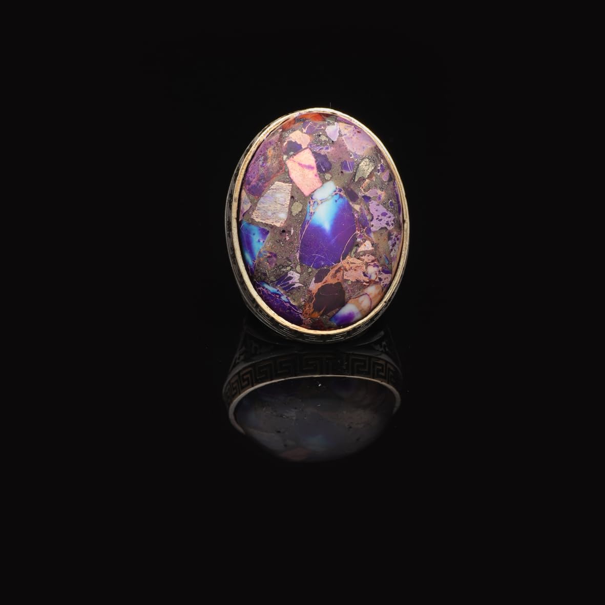 Special Turquoise Stone Ring – Large Oval Stone in Polished 925 Sterling Silver