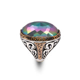 Mystical Topaz Oval Gemstone Ring - Large Handmade 925 Sterling Silver Ottoman Style Vintage Men's Ring with Silver Polishing Cloth Gift — image 1