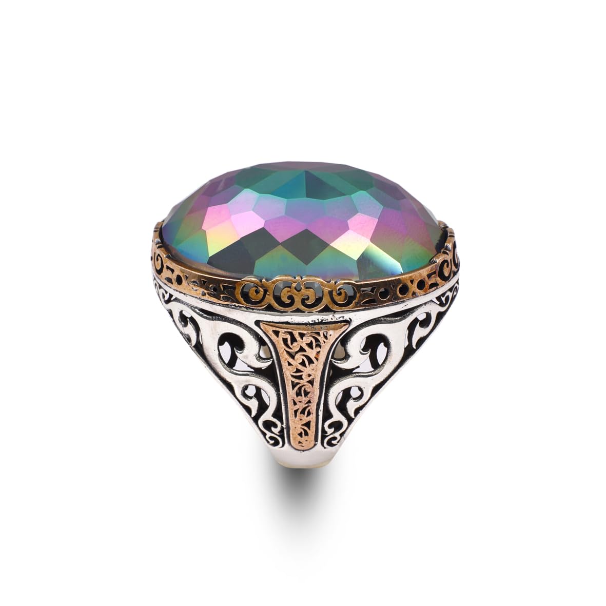 Mystical Topaz Oval Gemstone Ring - Large Handmade 925 Sterling Silver Ottoman Style Vintage Men's Ring with Silver Polishing Cloth Gift