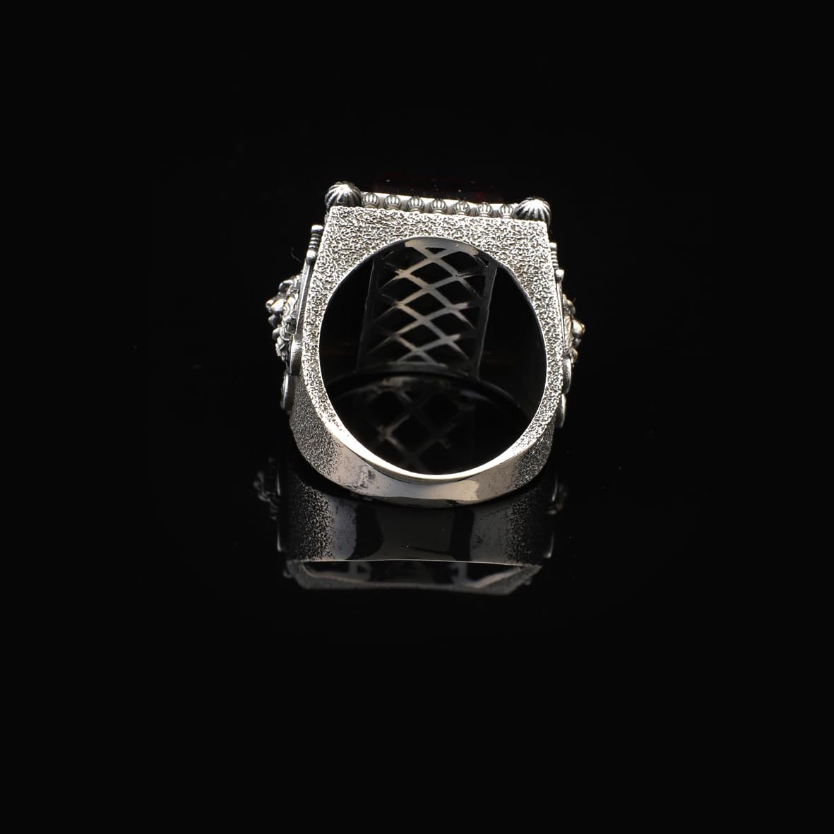 Ruby Lion Ring with Sword Design – Vintage Handmade Sterling Silver Ring for Men