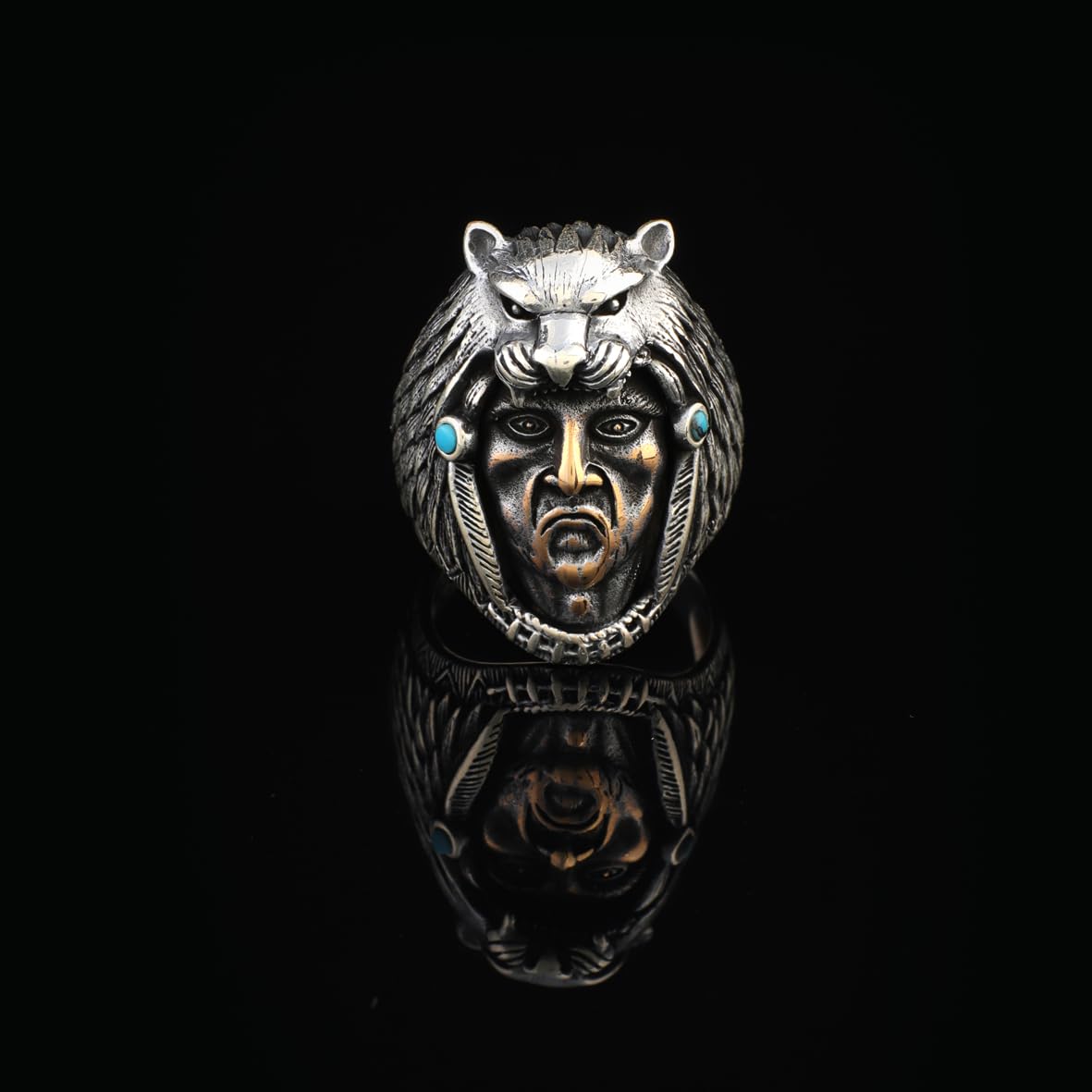 American Indian Chief Signet Ring - Handmade Vintage Lion Signet Ring for Men