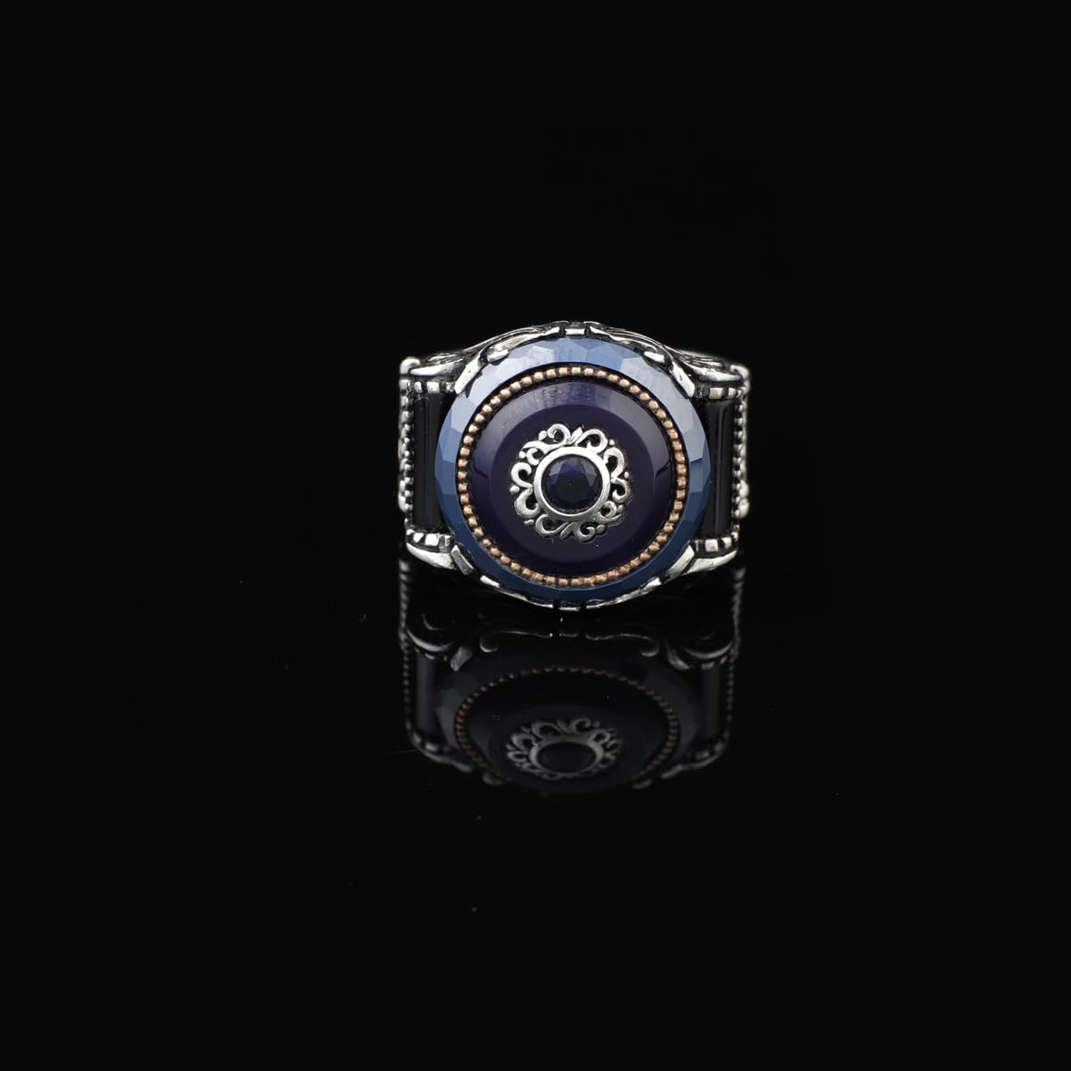 Handmade Blue Tiger Eye Ring for Men - Ottoman Style 925 Sterling Silver Gemstone Jewelry with Polishing Cloth Gift