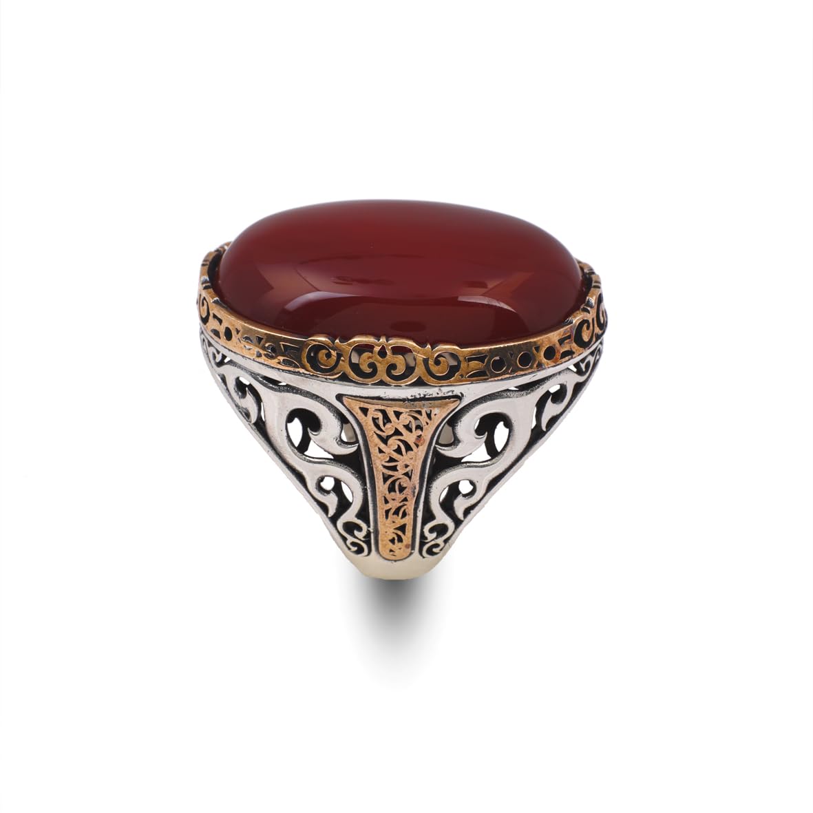 Carnelian Ring - Oval Stone - Large Gemstone Ring - Men's Vintage Handmade 925 Sterling Silver Ring with Silver Polishing Cloth Gift