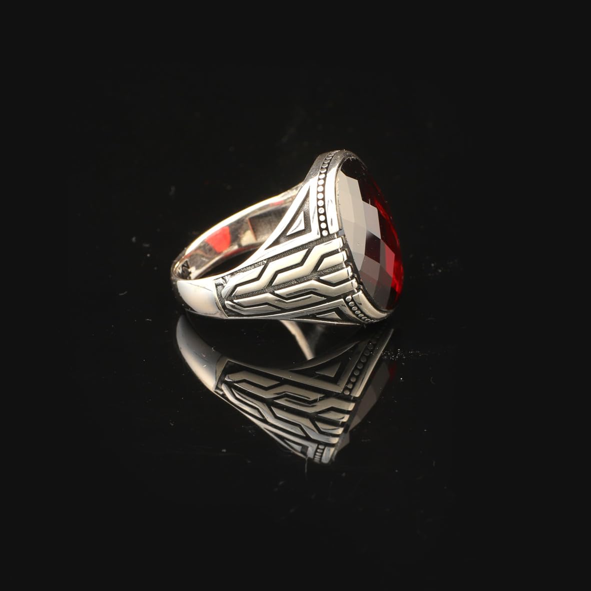 Garnet Ring Ottoman Vintage Ring Sterling Silver Ring Pinky Ring Silver Signet Ring Gemstone Ring Ottoman Statement Ring Vintage Ring Gift for Him