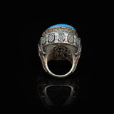 Turquoise Stone with Micro Stone – Large Oval Vintage Men’s Ring in Polished 925 Sterling Silver — image 6