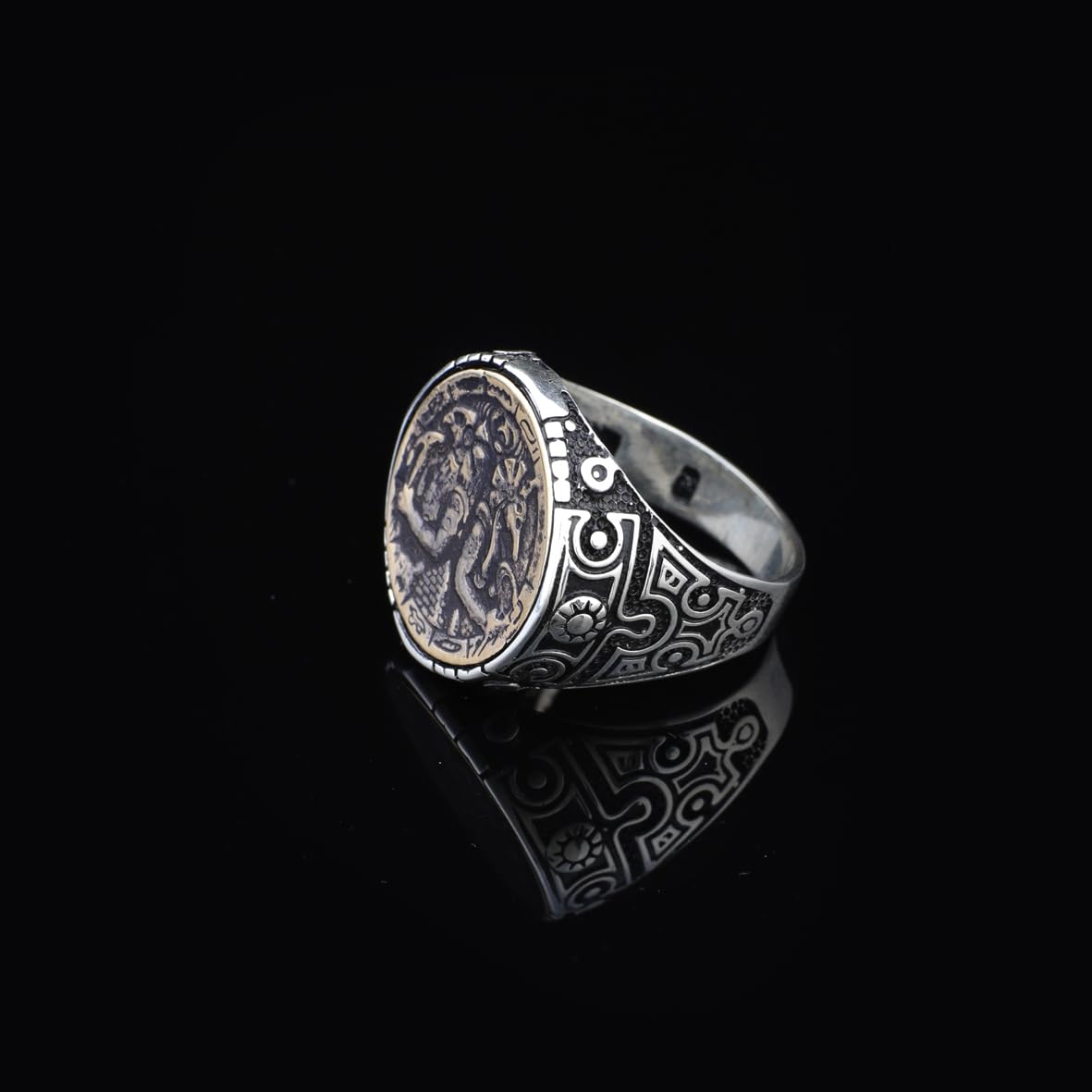 Handmade 925 Sterling Silver Custom Signet Ring with Egyptian Mythology Design - Men's Jewelry with Silver Polishing Cloth Gift