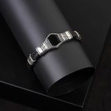 Sterling Silver Bracelet for Men – Leather and Natural Onyx Stone – Hand-Engraved — image 2