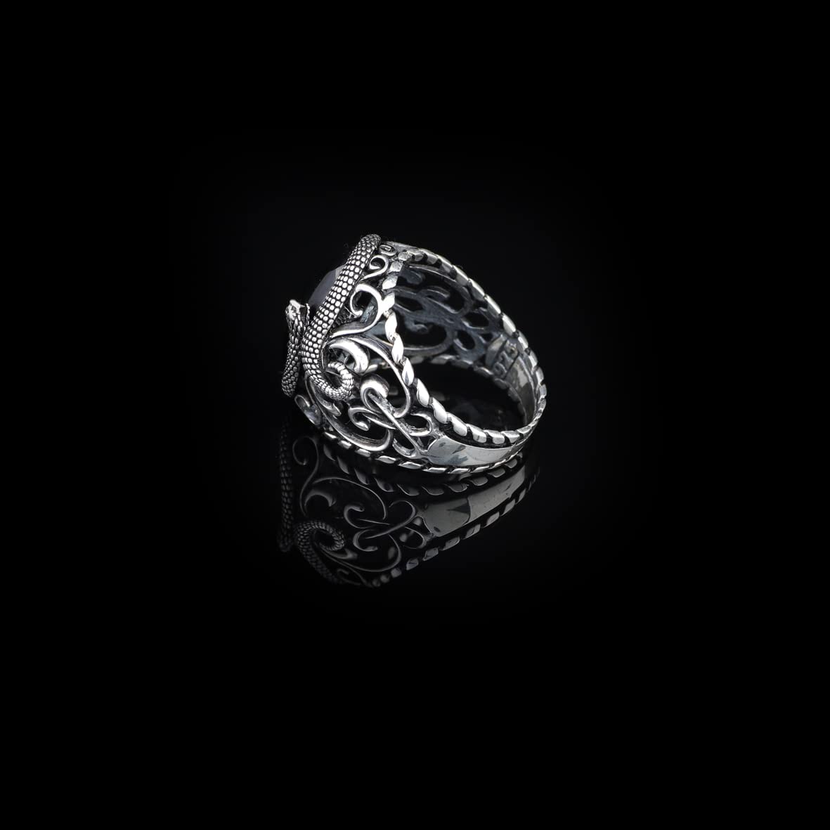 Mystical Serpent Onyx and Sterling Silver Snake Ring