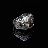 Handmade Vintage Ax Amber Ring with Micro Onyx Stone in 925 Sterling Silver for Men - Unique Gemstone Jewelry - Silver Polishing Cloth Gift — image 3