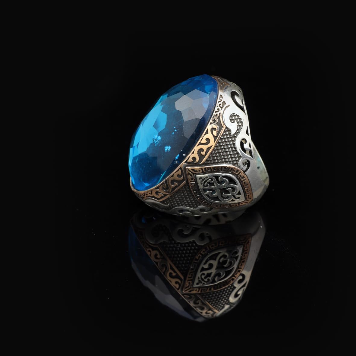 Aquamarine Large Oval Stone Ring for Men