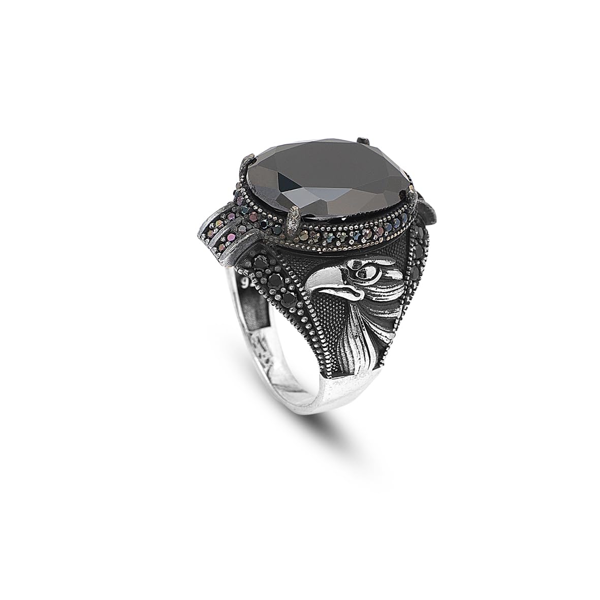 Sterling Silver Eagle Ring with Black Onyx - 925 Sterling Silver Eagle Ring with Black Onyx for Men - Birthday Gifts