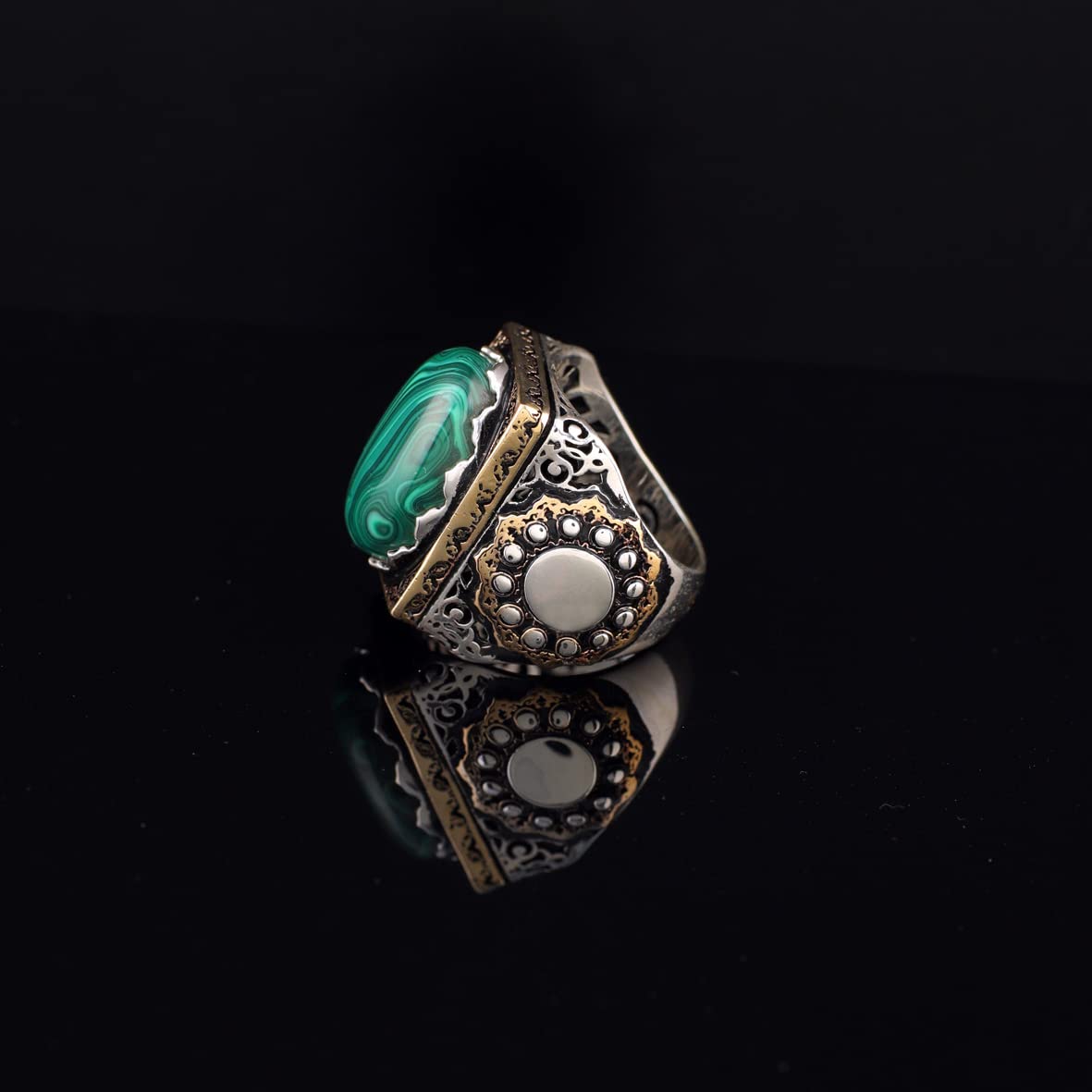 925 K Sterling Silver Malachite Ring Men