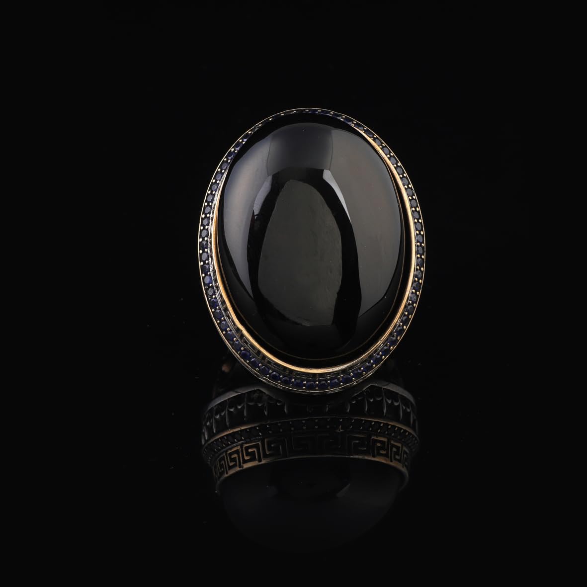 Iris Flower Model Black Onyx Ring - Chunky Silver Ring - Handmade Sterling Silver Engagement Ring for Men - Vintage Ottoman Gemstone Design with Custom Engraving