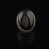 Iris Flower Model Black Onyx Ring - Chunky Silver Ring - Handmade Sterling Silver Engagement Ring for Men - Vintage Ottoman Gemstone Design with Custom Engraving — image 3