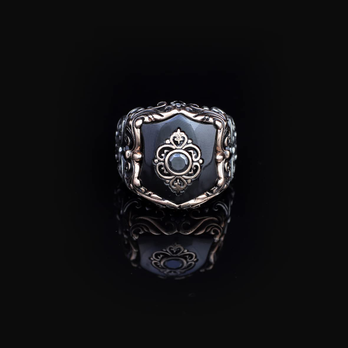 Black Onyx Ring with Vibrant Ottoman-Inspired Patterns