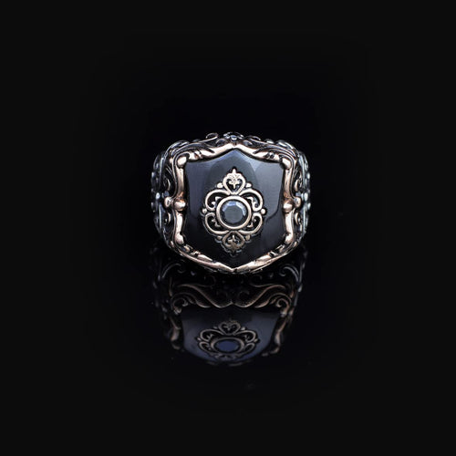 Black Onyx Ring with Vibrant Ottoman-Inspired Patterns