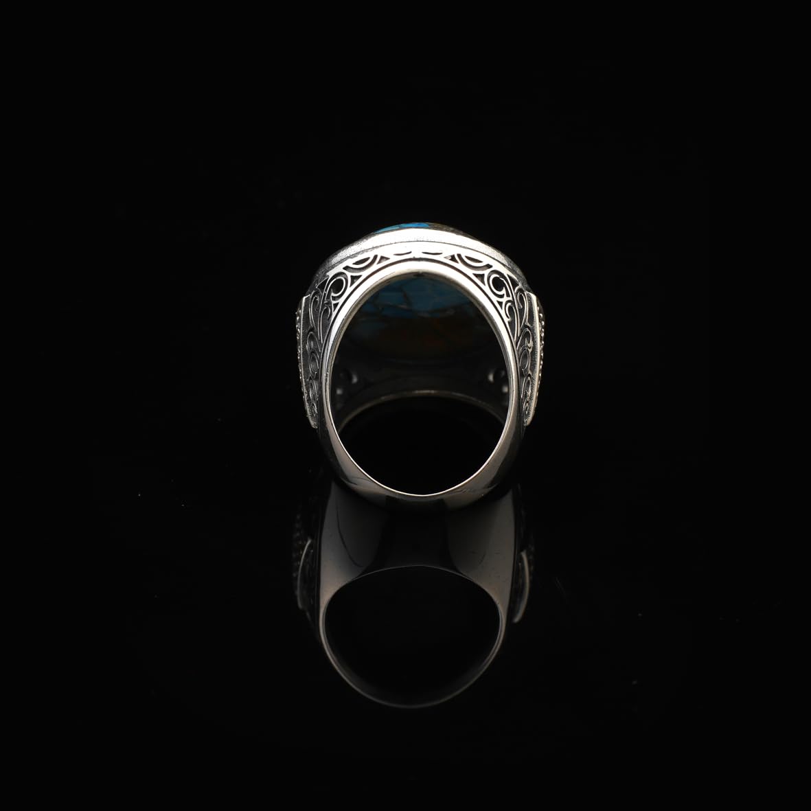 Mens Sterling Silver Turquoise Ring – Special Large Gemstone Ring with Chunky Ottoman Design