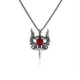Sterling Silver Dragon Necklace with Sword - Garnet Pendant – Men’s Gothic Pendant Necklace with Silver Chain & Silver Cleaning Cloth Gift — image 1