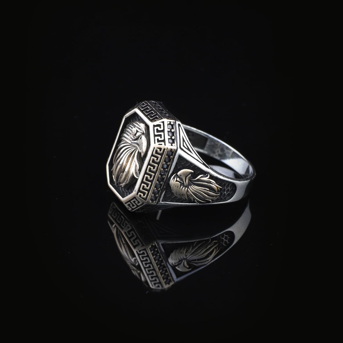 Handmade Eagle Custom Signet Ring - 925 Sterling Silver Men's Jewelry with Animal Design and Silver Polishing Cloth Gift