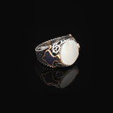 Vintage Mother of Pearl Signet Ring with Micro Sapphire Stone - 925 Sterling Silver Men's Gemstone Ring — image 4