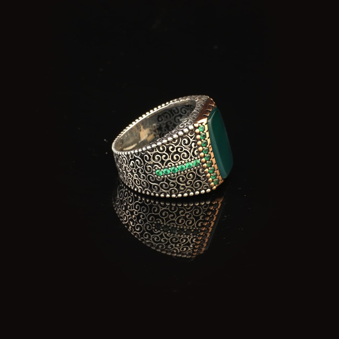 Jade Ring Signet Ring Pinky Ring Ottoman Vintage 925 Sterling Silver Promise Engagement Gemstone Ring Gift for Husband