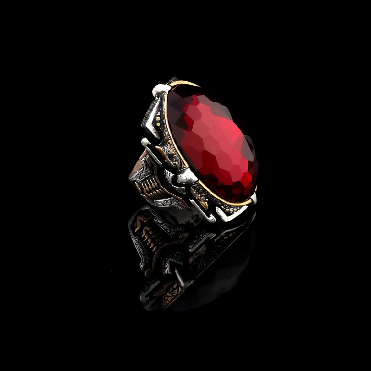 Handmade Garnet Ring – Chunky Sterling Silver Engagement Ring for Men