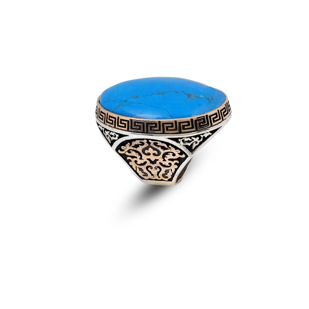 Handmade Turquoise Men’s Ring with Large Oval Stone – Vintage 925 Sterling Silver Engagement Ring