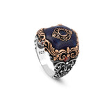 925 Sterling Silver Men's Ring - Handmade Ottoman Style Sapphire Gemstone Jewelry with Unique Design — image 1