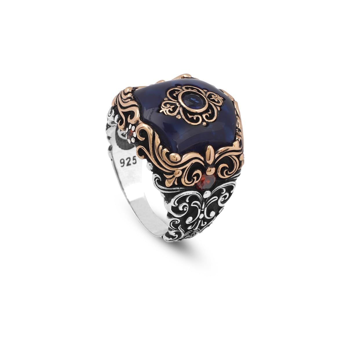 925 Sterling Silver Men's Ring - Handmade Ottoman Style Sapphire Gemstone Jewelry with Unique Design