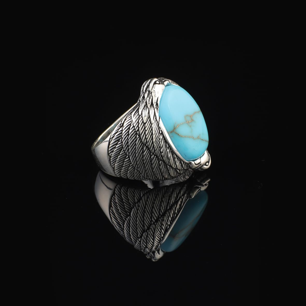 Men's Turquoise Ring in Sterling Silver with Eagle Design